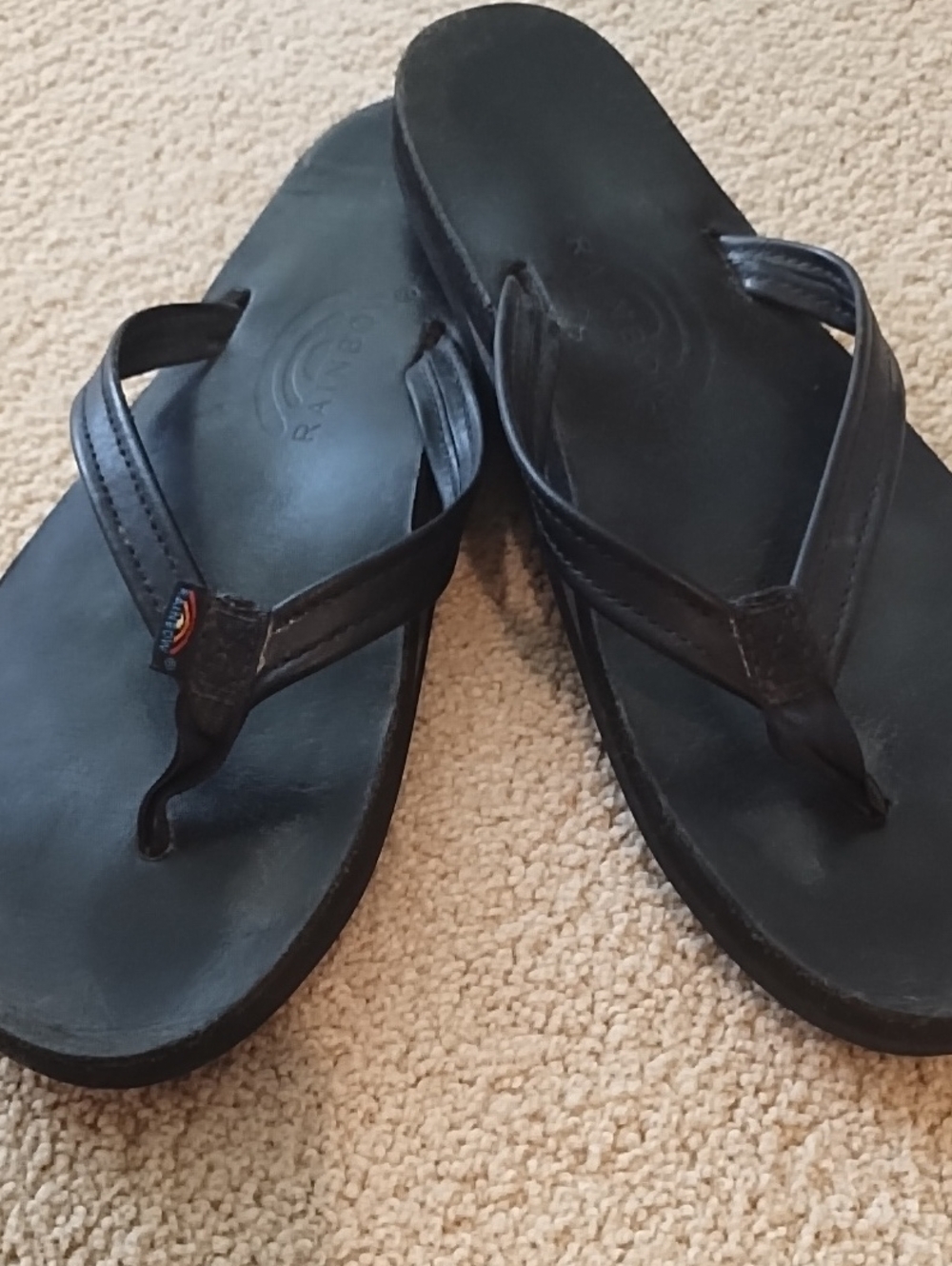 Rainbow Black Leather Flip Flop Sandals